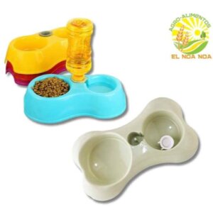 PLATO PARA MASCOTA CON DOS DIVISIONES Y BOTELLA PARA AGUA
