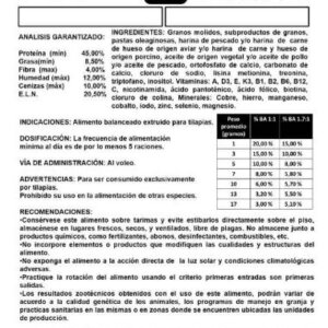 ALEVIN 45% TILAPIA INICIO 20 KG 1.5 MM