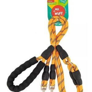 CORREA  PARA PERRO USO RUDO COLOR NARANJA CEDA TRENSADA CON REFLEJANTE DE 1.25 MT MR. WUF