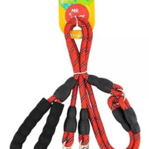 CORREA  PARA PERRO USO RUDO COLOR ROJO CEDA TRENSADA CON REFLEHANTE DE 1.25MT