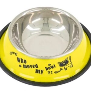 PLATO PARA  PERRO DE ACERO INOXIDABLE DE  COLOR 49 ONZAS AMARILLO. MR. WUFF