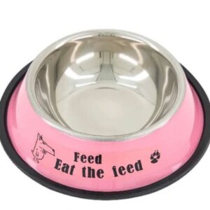 PLATO  PARA PERRO DE ACERO  INOXIDABLE DE COLOR 19  ONZAS ROSA