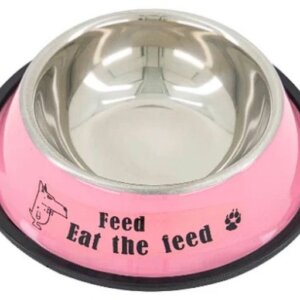 PLATO PARA PERRO  DE ACERO INOXIDABLE DE COLOR  49 ONZAS ROSA