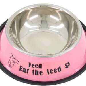 PLATO PARA PERRO  DE ACERO INOXIDABLE DE COLOR 6  ONZAS ROSA