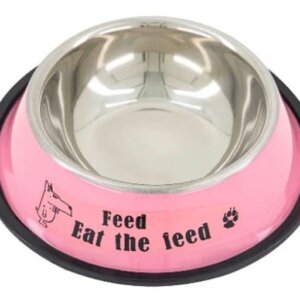 PLATO PARA PERRO  DE ACERO INOXIDABLE DE COLOR 9  ONZAS ROSA