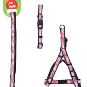PACK CORREA CON PECHERA Y COLLAR 3 EN 1 TALLA M ROSADA  MR. WUFF