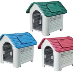 CASA IMPORTADA PARA PERRO SUNNY C/TEJA (TECHO ROJO, VERDE, AZUL) 87 X 72 X 75CM PUERTA METALICA INCLUIDA