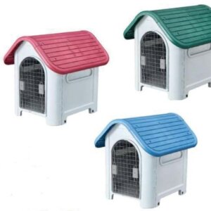 CASA IMPORTADA PARA PERRO SUNNY C/TEJA (TECHO ROJO, VERDE, AZUL) 74 X 45 X 67CM PUERTA METALICA INCLUIDA
