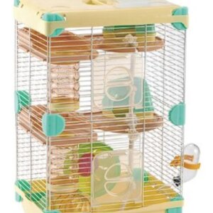 JAULA PLASTICA PARA HAMSTERS DE 2 PISOS SUPER EQUIPADA COLOR AMARILLO
