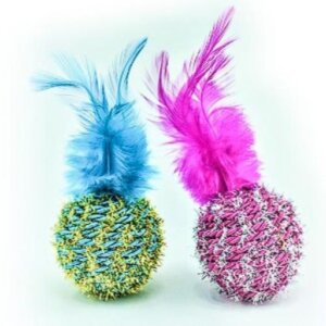 JUGUETE PARA GATOS PAWFFY PELOTA CUERDA C/SONAJA - BOLSA PLASTICO 2PCS