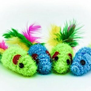 JUGUETE PARA GATOS PAWFFY RATON DE TELA CON SOGA Y PLUMAS SUNNY