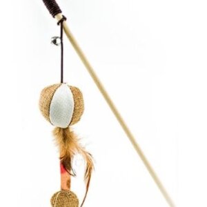 JUGUETE PARA GATOS PAWFFY STICK CON CUERDA, CASCABEL, RATON DE TELA Y PLUMAS - BLISTER 1PC