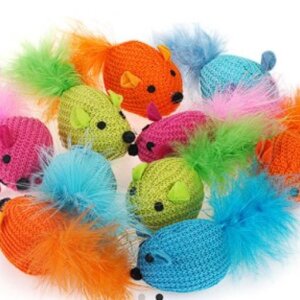 JUGUETE PARA GATOS PAWFFY RATON DE TELA C/PLUMAS - CAJA SET/24PCS