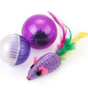 JUGUETE PARA GATOS PAWFFY RATON DE HILO, PELUCHE,PELOTAS C/SONAJA - BOLSA PLASTICO 3PCS