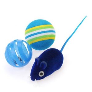 JUGUETE PARA GATOS PAWFFY RATON PELUCHE,PELOTA C/SONAJA Y PELOTA FOAMI - BOLSA PLASTICO 3PCS