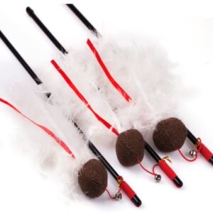 JUGUETE PARA GATOS PAWFFY STICK CON CUERDA, PLUMAS Y CASCABEL - BLISTER 1PC