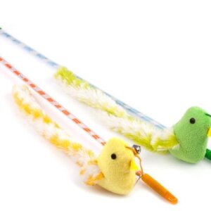 JUGUETE PARA GATOS PAWFFY STICK CON CUERDA, PAJARITO DE PELUCHE, PLUMAS  Y CASCABEL - BLISTER 1PC